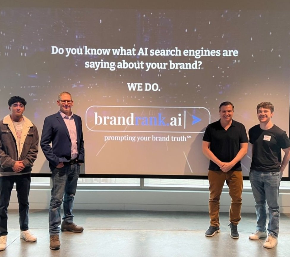 Photo: BrandRank.ai team led by Hank Hudepohl, center left, and Pete Blackshaw, center right